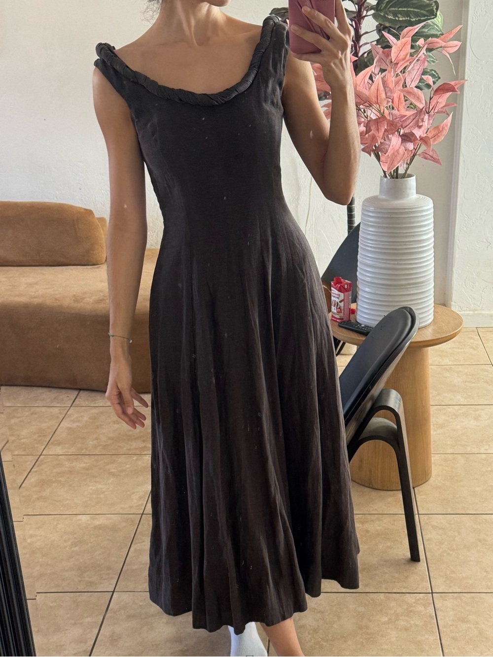 ANTONIO MELANI Black Braided Neckline Sleeveless Maxi Dress